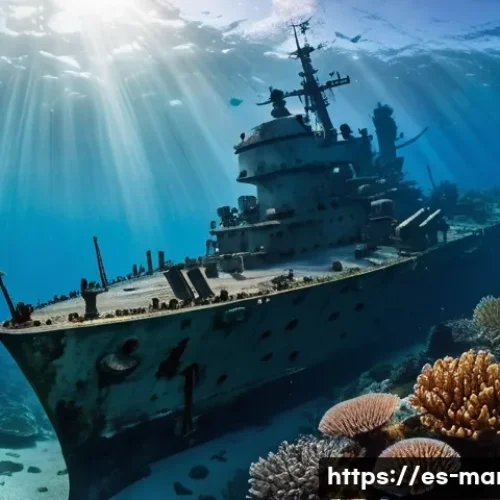Home 8 마셜 제도 스쿠버 다이빙 명소 - **Prompt:** A majestic underwater scene at Bikini Atoll, showcasing a colossal World War II battlesh...