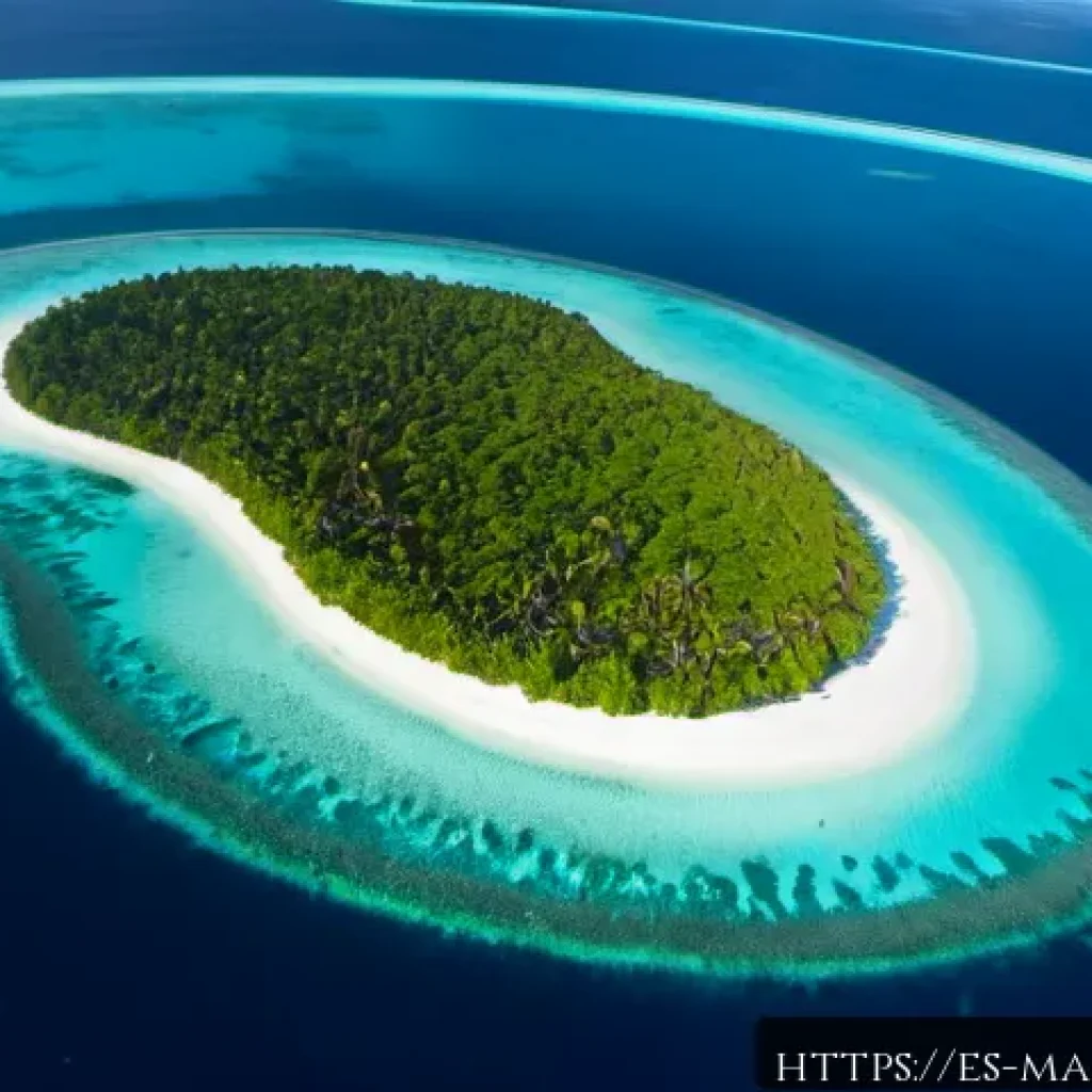 마셜 제도에서의 야생 동물과 자연 보호구역 - Photorealistic aerial view of a protected coral atoll in the Marshall Islands, turquoise lagoon enci...